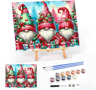 Meothan Framed Paint by Numbers Kits for Adults, Christmas Gnomes Paint by Number on Canvas with Easel for Home Wall Decor 11.8x15.7inch (30x40cm)