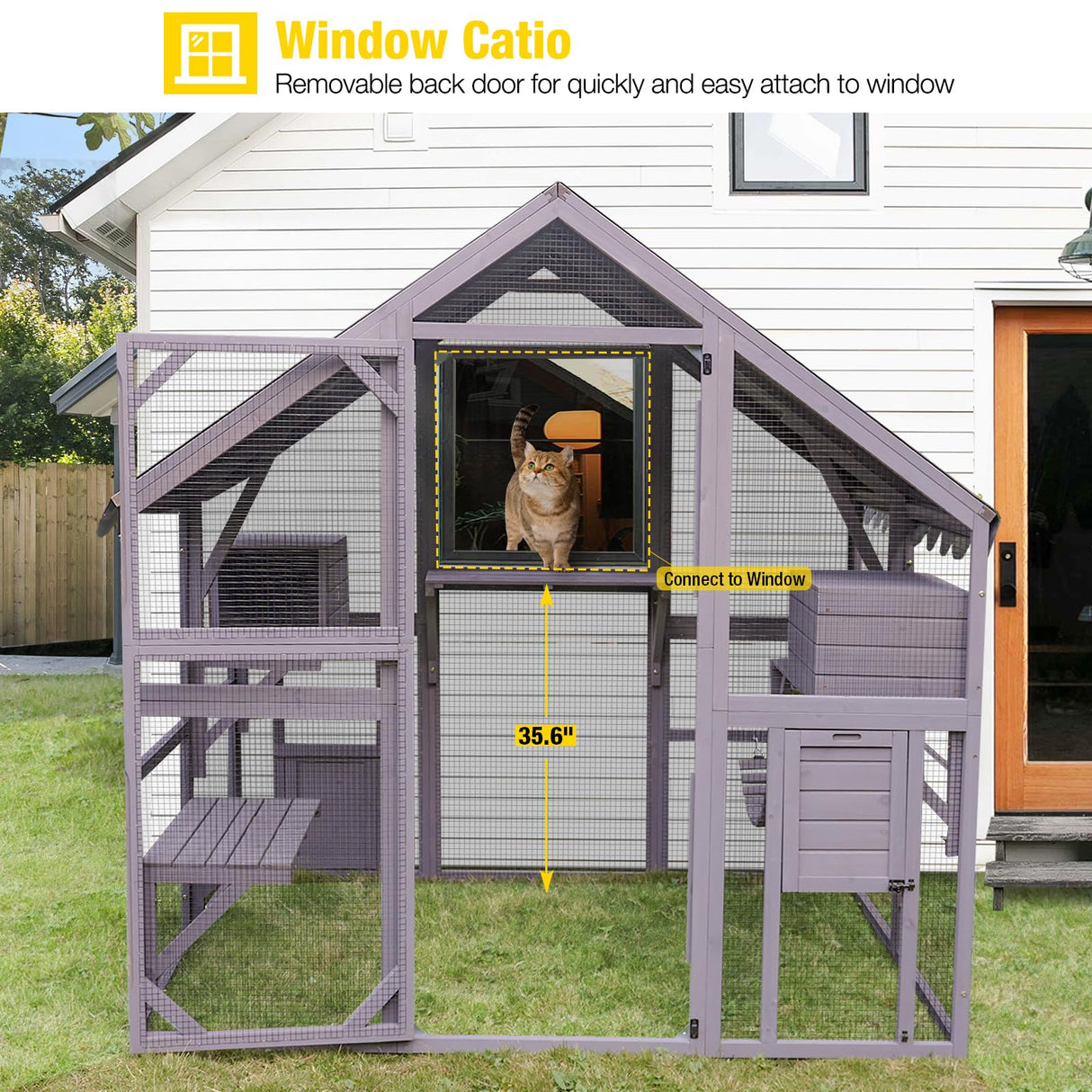 Aivituvin Catio Cat Enclosure Outdoor Cat Catio Large Cat Run with Bridges, Walks, Small Houses, Roof Cover 28.27ft Aivituvin