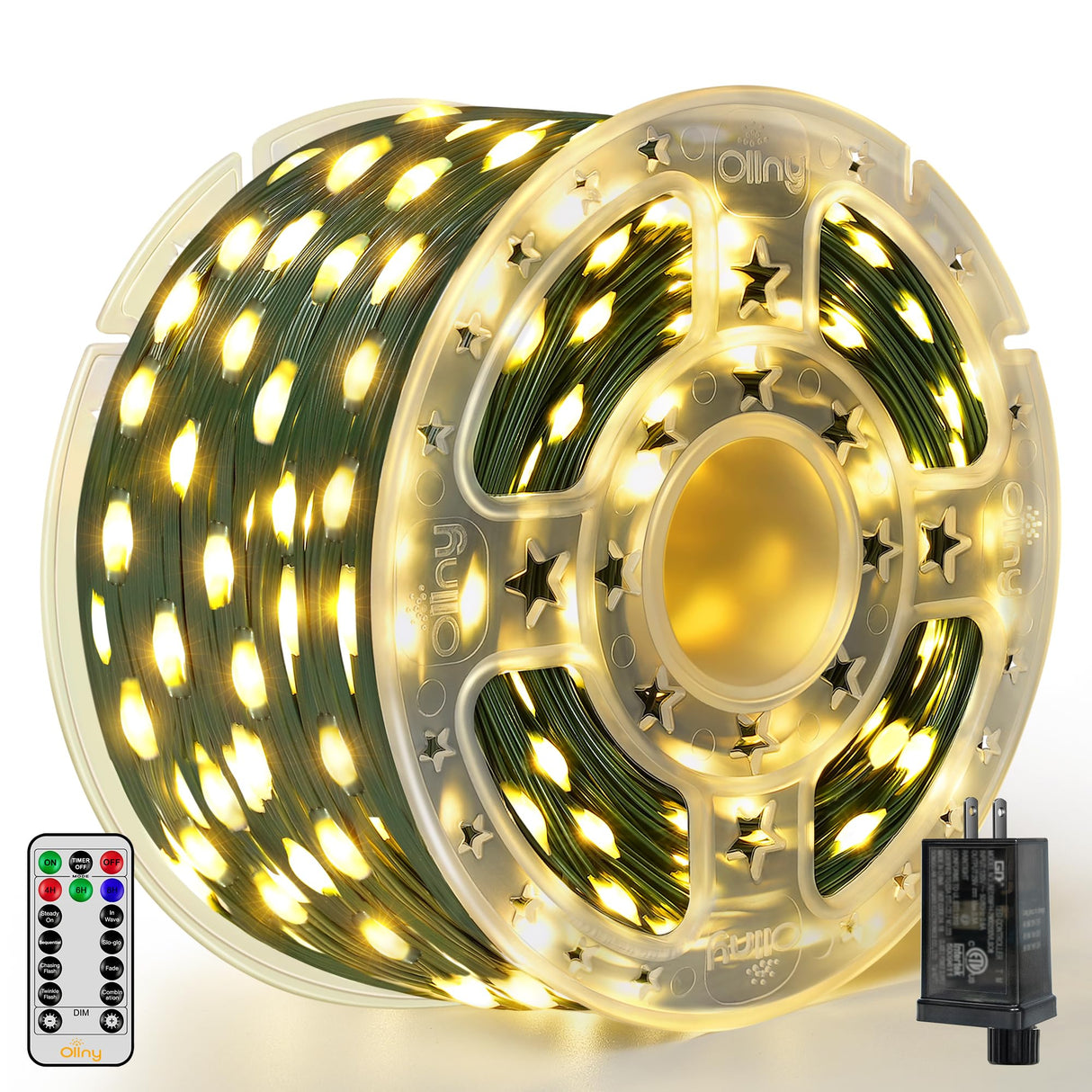 Ollny Christmas Lights 1000 LED 330 FT, IP67 Waterproof Plug in Christmas Tree Lights with Remote, 8 Modes, 3 Timers, Dimmable, House Xmas Indoor Decorations Outdoor Christmas Lights (Warm White) Ollny