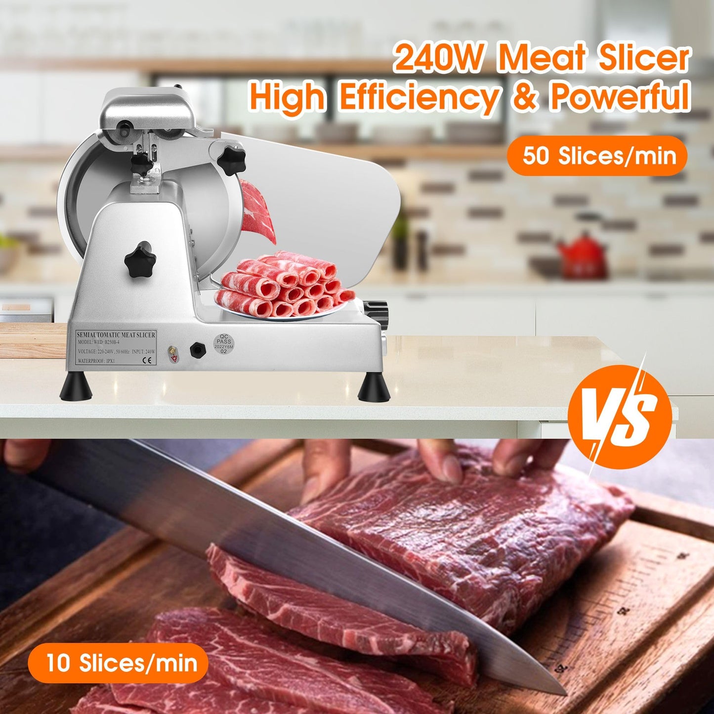 Zomagas Meat Slicer Machine,10 inch Commercial Meat Slicer, 240W Frozen Meat Cheese Deli Slicer,Premium Chromium-plated Steel Blade Semi-Auto Foody Slicer for Commercial and Home Use,Low Noises