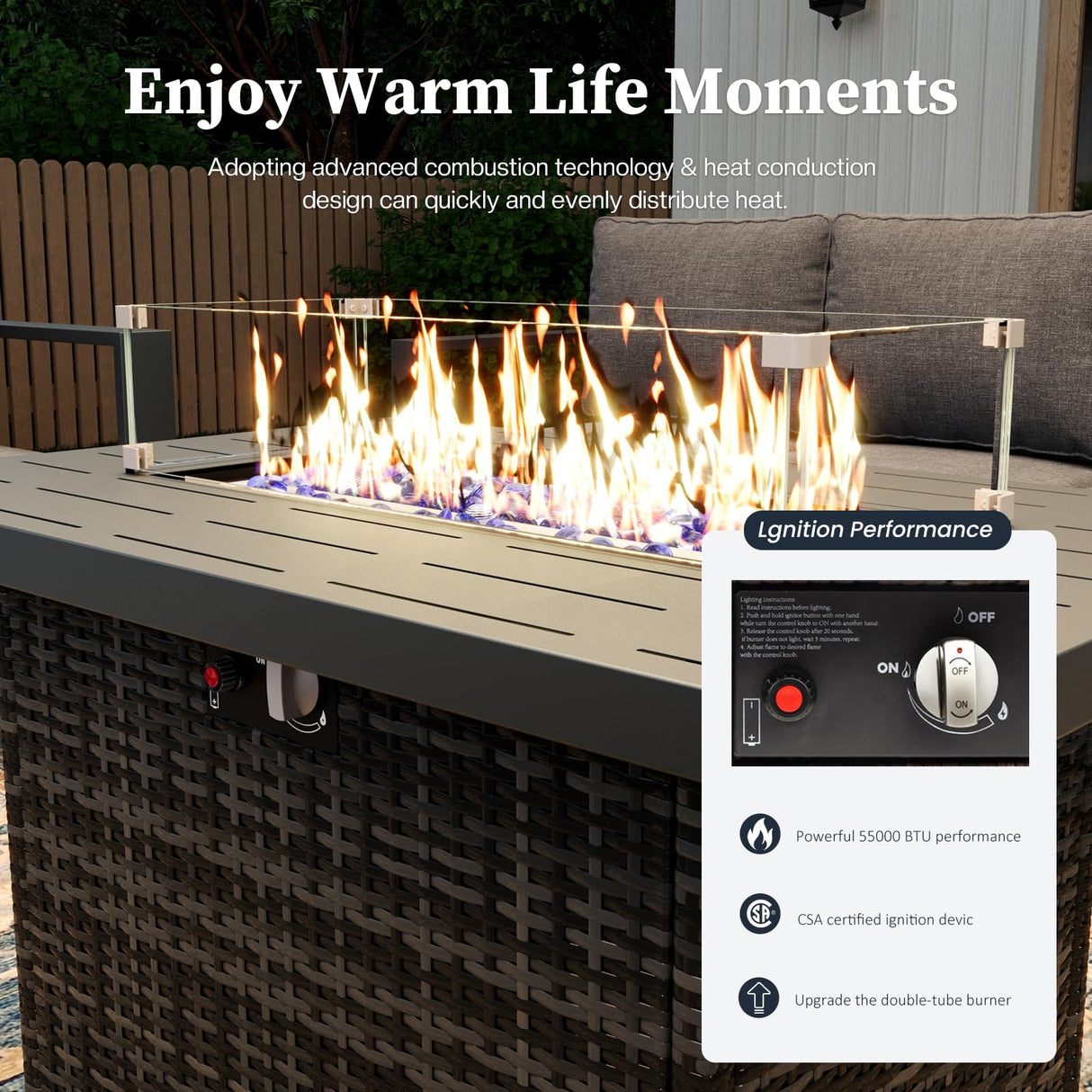 KHOLH 5 Piece Modern Aluminum Patio Furniture Set with Fire Pit Table, Outdoor Patio Sectional Conversation Metal Seating Sets with Olefin Cushion KHOLH