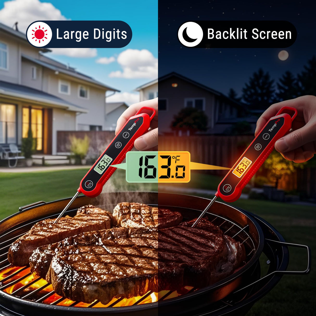 TempPro 3-Sec Instant Read Meat Thermometer Digital, ±0.9°F Accuracy, Waterproof & Backlight Food Thermometer for Cooking, Oil Fry Candy Meat Probe for Kitchen, BBQ, Oven, Grill, Smoker with Magnet TempPro