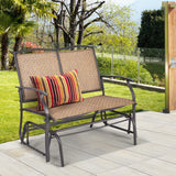 Tangkula 2-Person Patio Glider Bench, Outdoor Rocker Glider Loveseat Chair W/Heavy-Duty Steel Frame, Breathable Seat Fabric, Rocking Lounge Chair for Poolside, Garden, Backyard (Brown) Tangkula