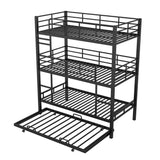 Harper & Bright Designs Triple Bunk Bed with Trundle, Metal Quad Bunk Beds Twin Over Twin, 3 Bunk Beds with 2 Ladders & Guardrails, Convertible Heavy Duty Steel Frame, Black Harper & Bright Designs
