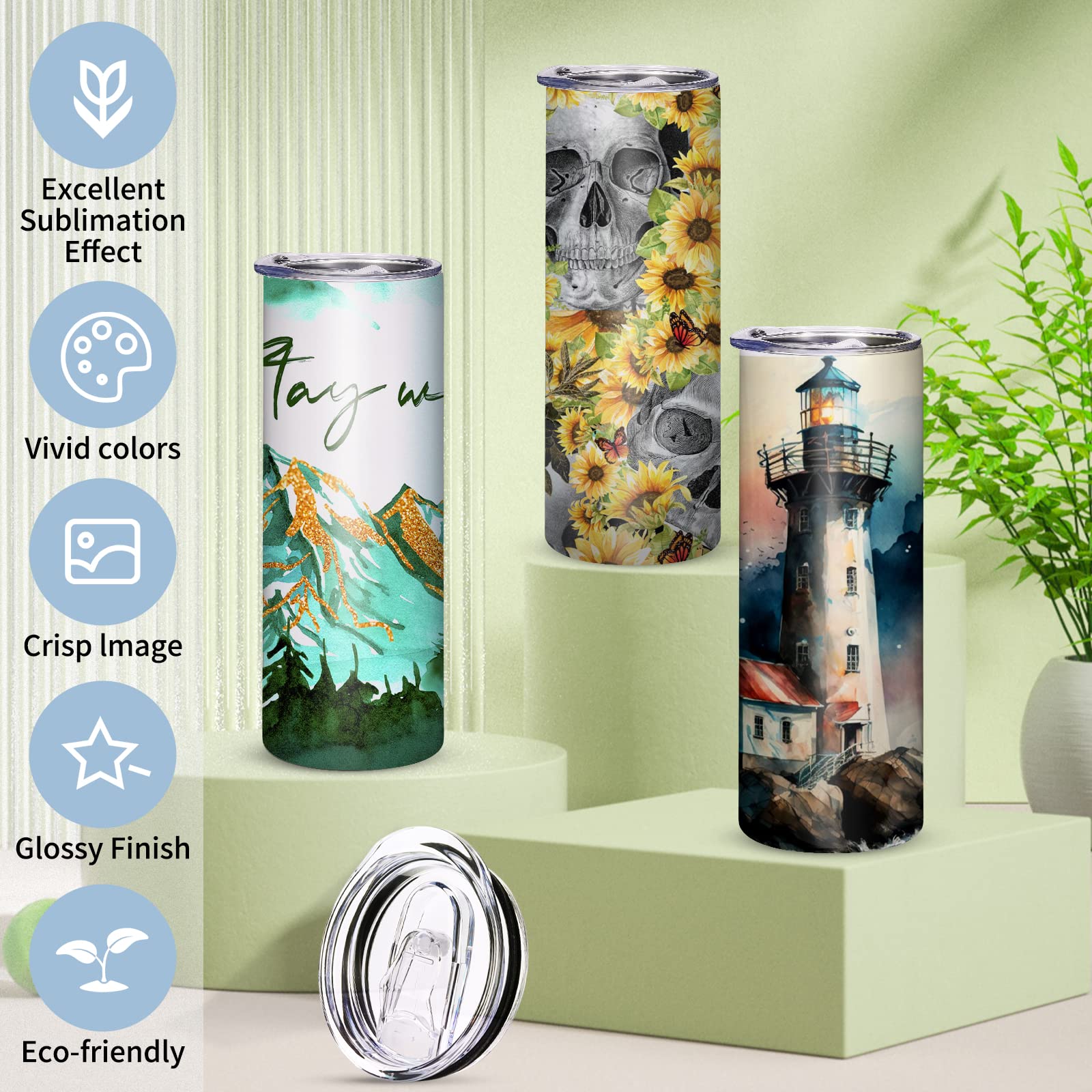 Sublimation Tumblers bulk 20 OZ Skinny Stainless Steel Double Wall Insulated Straight Sublimation Cups 16 Pack Blanks White Tumbler with Lid,Straw,Heat Resistant Tape&Shrink Sleeves,Individua - WoodArtSupply