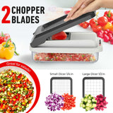 Mueller Vegetable Chopper 9 Blade, Mandoline Slicer, Food Veggie Chopper, Cheese Grater, Onion Vegetable Cutter with Container, Dicer, Kitchen Gadgets & Essentials, White Sand/Grey Mueller