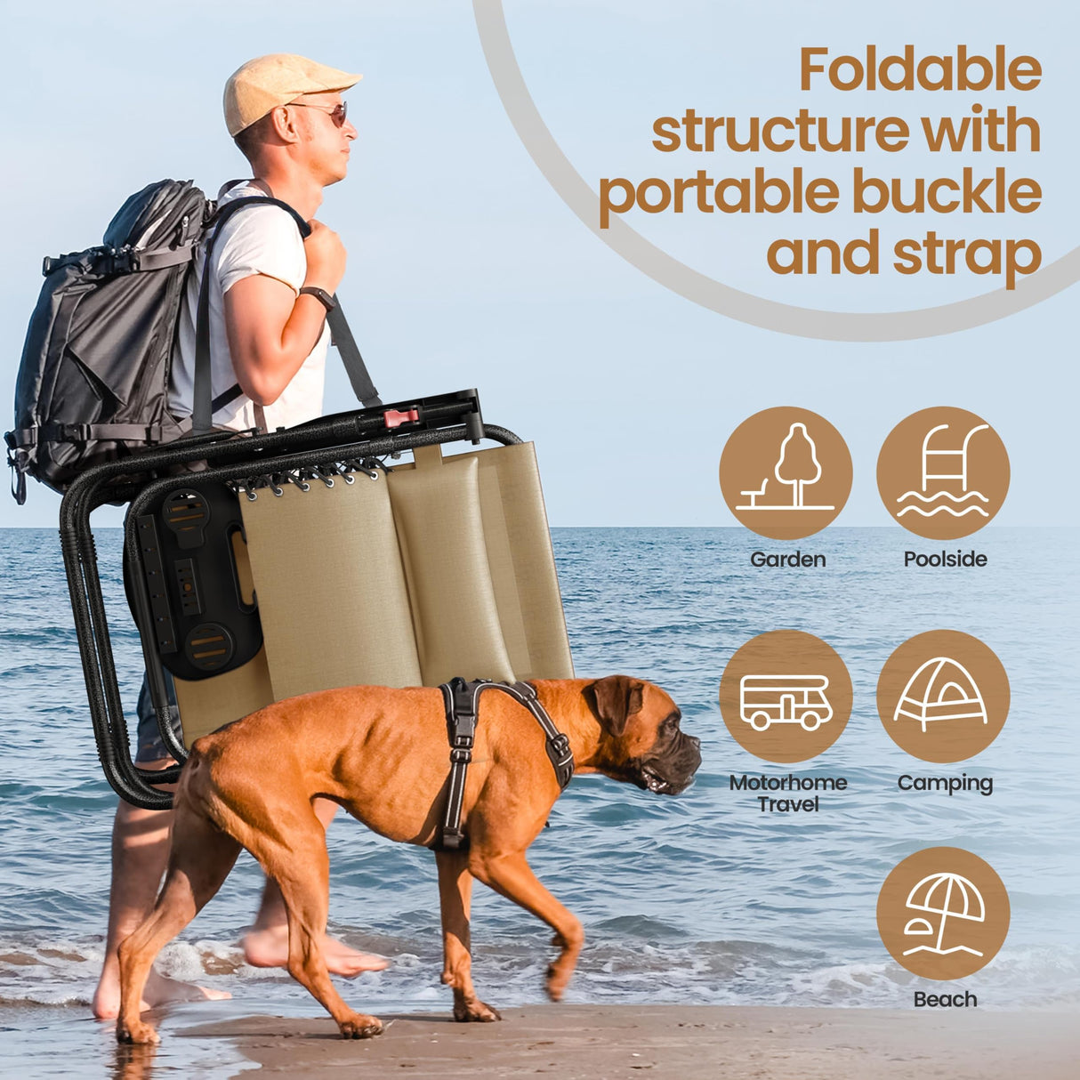 Yaheetech Zero Gravity Recliners Outdoor Adjustable Folding Reclining Lounge Chairs w/Pillows, Cup Holder Trays and Carry Strap for Patio Backyard Beach Beige Set of 2 Yaheetech