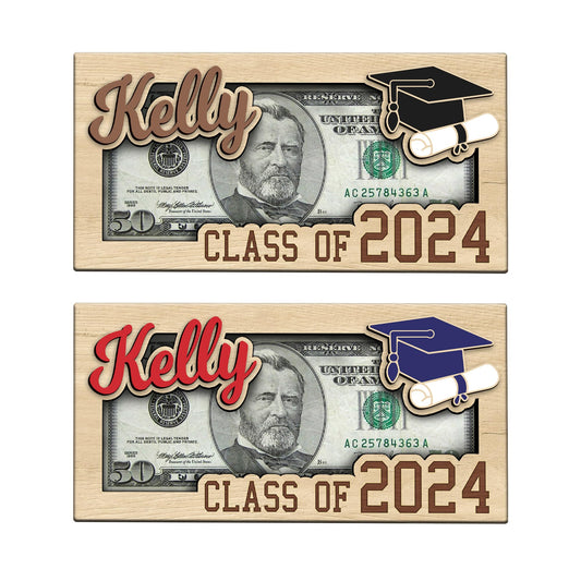 KindlyToys Personalized Graduation Money Holder - Graduation Gift Money Holder, Money Holder for Cash Gift Graduation - Wooden Money Holder, Unique Class of 2024 Graduation Gifts MH11 - WoodArtSupply