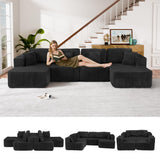 Trygoal 132" U Shaped Couch, Modular Sectional Sofa with Chaise, Corduroy U Shaped Boneless Couch with Deep Seat, Upholstered Modular Cloud Sofa for Living Room, No Assembly Required, Black Trygoal