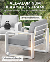 Oasbira Aluminum Outdoor Patio Furniture Set 4 Piece, Oversized Patio Conversation Sets Widened Armrest & Ultra-Thick Cushions, Deep Seating Modern Sectional Furniture for Backyard, Porch, White Oasbira