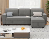 Flamaker 80" Sleeper Sofa, Pull Out Couch with Built-in Large Storage and 2 Bookshelves, Convertible Modular Sectional Sofa Bed with USB, Modern Fabric Couches for Living Room, Apartment (Grey) Flamaker