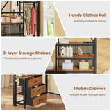 Itaar Stairway Twin Size Loft Bed with L Shaped Desk and Wardrobe, Metal Loft Bed Frame with Storage Stairs, 3 Fabric Drawers, LED Lights & Charging Sation, Rustic Brown Itaar