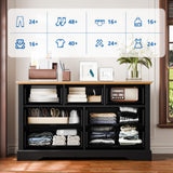 Cozy Castle 7 Drawer Dresser, Farmhouse Chest of Drawers for Bedroom, 54" Wide Dresser with Retro Metal Handles, Wood Drawer Organizer TV Stand for Living Room, Hallway (Black) Cozy Castle