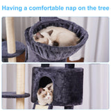 Hey-brother Cat Tree with Scratching Board, Cat Tower with Padded Plush Perch and Cozy Basket, Multi-Platform for Jump, Smoky Gray MPJ005G Hey-brother