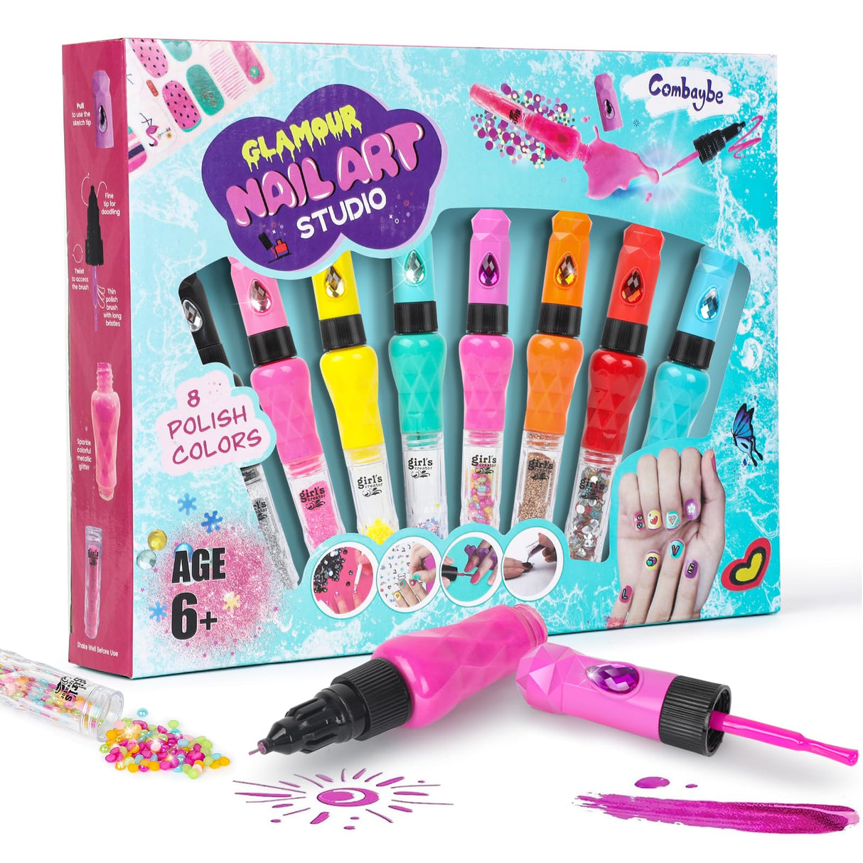 Kids Nail Polish Set for Girls, Nail Art Kit for Ages 7-12 - Girl Gifts - Nail Polish Non Toxic Girl Stuff for Spa Makeup Manicures - Birthday Gift Toys for Girls 7 8 9 10-12 Years Old Combaybe