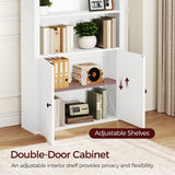 MAHANCRIS 6-Tier Bookshelf, 70.9'' Farmhouse Arched Bookcase with Cabinet, Freestanding Engineered Wood Display Bookshelf, with Adjustable Shelves, for Living Room, Study, Kitchen, White BKWT2501 MAHANCRIS