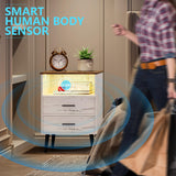 LVSOMT Nightstands Set of 2, White Nightstand with Charging Station, Night Stands with Human Body Induction, Bedside Tables with 2 Drawers, Open Shelf, Modern Night Stand for Bedroom LVSOMT