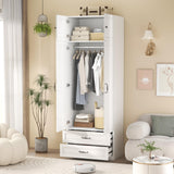 Mhsatyrs Armoire Wardrobe Closet with 2 Drawers: 88" White Bedroom Closet, Wood Wardrobe Closets with 2 Doors, Tall Armoire Cabinet and Storage Shelves for Clothing (31") Mhsatyrs
