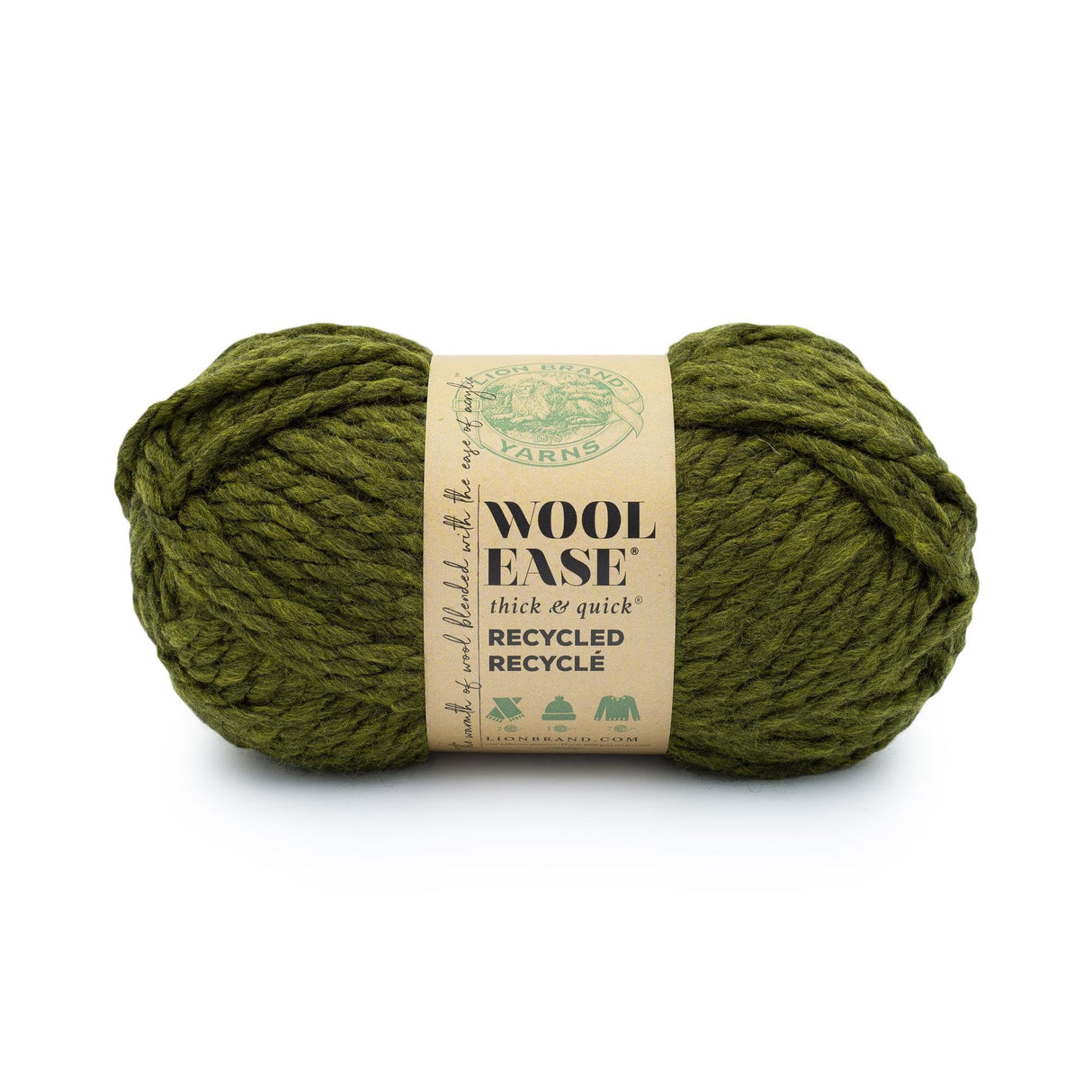 Lion Brand Yarn Wool-Ease T&Q Recycled, Bulky Yarn for Crochet, Olive, 1 Pack Lion Brand Yarn
