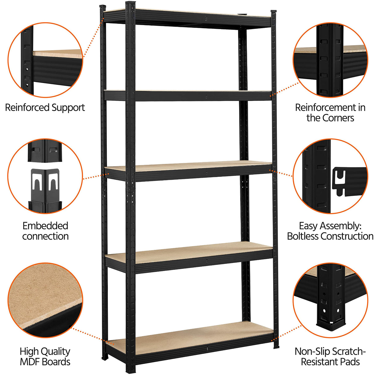 Yaheetech Standing Shelf Units, 5 Tier Storage Shelf, Heavy Duty Shelving, Adjustable Garage Shelves, Utility Rack Shelf Unit, Basement Warehouse Shed, 35.5″W× 12″D × 71″H - Black Yaheetech
