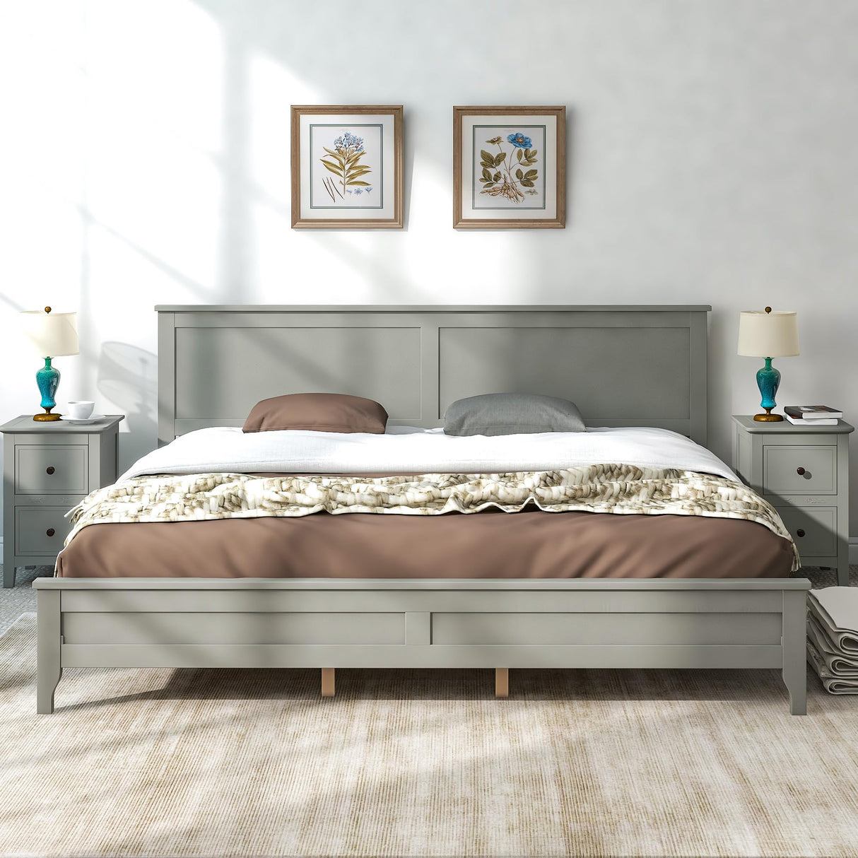 Harper & Bright Designs King Size Platform Bed Frame with headboard/Solid Wood Foundation with Wood Slat Support/No Box Spring Needed/Easy Assembly, Rustic Pine - Gray Harper & Bright Designs