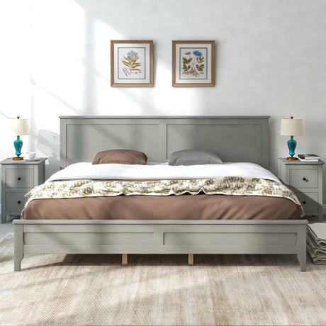 Harper & Bright Designs King Size Platform Bed Frame with headboard/Solid Wood Foundation with Wood Slat Support/No Box Spring Needed/Easy Assembly, Rustic Pine - Gray Harper & Bright Designs