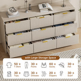 Furniway Beige Dresser for Bedroom, Modern Dresser with 9 Drawers and Smooth Slides, Wide Chest of Drawers with Golden Handles for Bedroom, Living Room, Closet, 15.7" D x 63" W x 31.5" H Furniway