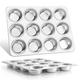 E-far Muffin Pan 12-Cup, Set of 2, Stainless Steel Cupcake Pan Metal Muffin Baking Tins for Oven, Regular Size & Easy Clean, Non-toxic & Dishwasher Safe-2 Pack E-far