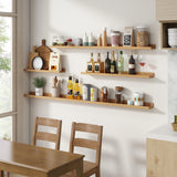 FLYJOE Natural Oak Picture Ledge Shelves Set of 2 - 72 Inch Wall Mounted Display for Books, Photos, and Toys FLYJOE