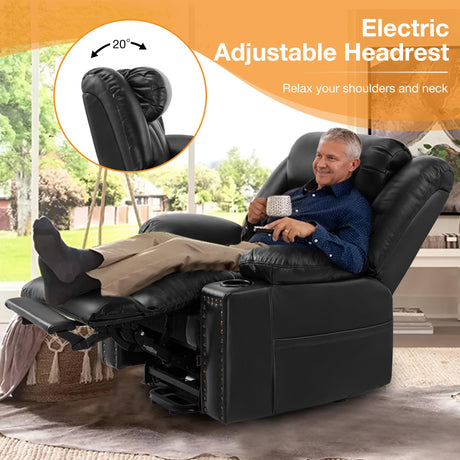 Cfvyne Triple Motor Large Power Lift Recliner Chair for Elderly with Heat and Massage, Lay Flat Lift Chairs for Seniors Infinite Position, Extended Footrest, USB&Type-C Ports, Cup Holder, Black Cfvyne