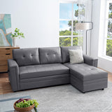 Naomi Home L-Shaped Sectional Sleeper Sofa with USB Ports - Convertible Pull-Out Bed, Ample Storage, Timeless Design, Durable Construction, Gray/Air Leather Naomi Home
