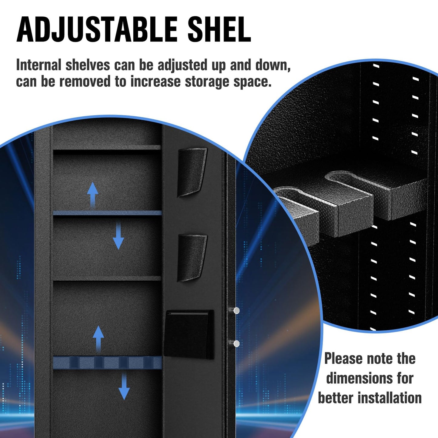 INTERGREAT [2024 NEW] 53" Wall Gun Safe, Gun Safes for Rifles and Pistols with Adjustable Rack, Fireproof In Wall Gun Safe Between Stud, 4 Rifle Safe with 3 Removable Shelf(Black)