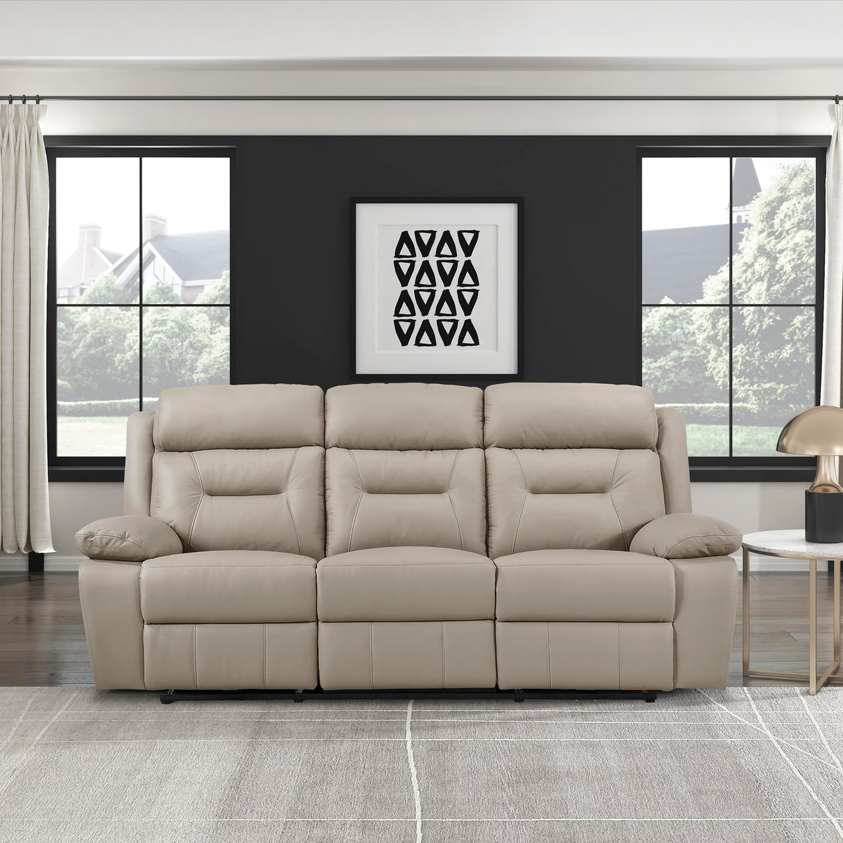 Lexicon Power Double Recliner Sofa, Top Grain Leather Match Reclining Sofa with Pillow Top Armrests, Home Theater Seating, Wall Hugger Recliner Couch with USB Port, 87" W, Latte Lexicon