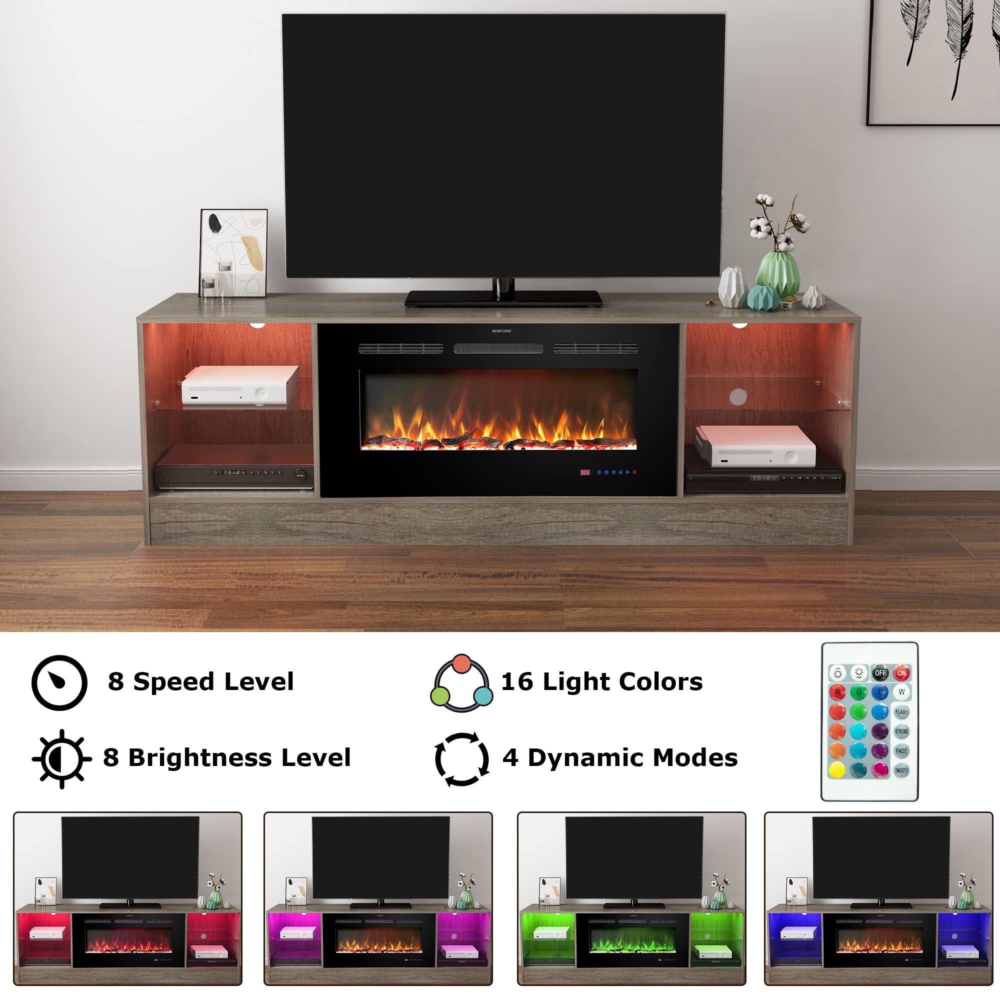 Kentsky 72" Fireplace TV Stand with 36" Electric Fireplace - Thumbnail 4