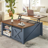 SEDETA 31.5" Lift Top Coffee Table with Storage, Square Coffee Tables for Living Room, Farmhouse Coffee Table with Large Hidden Storage Compartment and Adjustable Shelves, Blue SEDETA