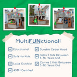 Funphix Large Playhouse for Kids Outdoor Wooden Playhouse with Sandbox, Bench, Play Telescope, Ladder, Climbing Ramp & Doors - Durable 2 Levels Lookout Post Outdoor Playset for Backyard Funphix