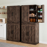 GRUSIGN 72" Tall Storage Cabinet, Kitchen Pantry Cabinet with Adjustable Shelves & Sturdy Steel Frame, Farmhouse Pantry Storage with 4 Barn Doors for Kitchen, Dining Room, and Living Room, Dark Grey GRUSIGN