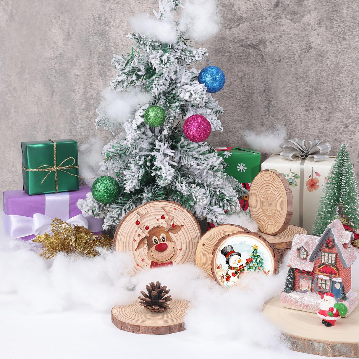 20 Pcs Unfinished Natural Wood Slices for Centerpieces.5.1-5.5 Inch Wood Rounds for Crafts. Wood Circles with Tree Bark for Christmas Ornaments,DIY Crafts,Centerpiece Table Decorations. VKIZA