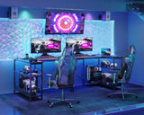 ODK 40 Inch Small L Shaped Gaming Computer Desk with Power Outlets, Corner Desk with Reversible Storage Shelves & PC Stand for Small Space, Modern Simple Home Office Table, Carbon Fiber Surface, Black ODK