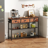 Furologee Console Table with Charging Station & 3 Fabric Drawers, 38'' Entryway Table with Storage Shelves and LED Light, Industrial Foyer Table for Entry Way, Display Shelf for Hallway, Rustic Brown Furologee