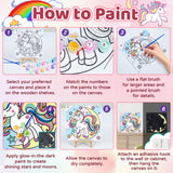 6 Pack Glow in The Dark Unicorn Paint by Numbers for Kids - Predrawn Canvas Arts and Crafts with 50 Paints,12 Brushes 2 Easels, DIY Acrylic Oil Painting Kits for Boys Girls Beginners, Home Wall Decor Craft Spot!