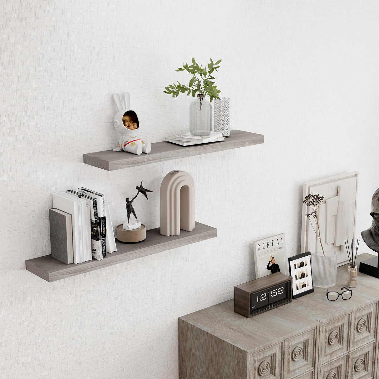 Fun Memories 48 Inch Fireplace Mantel Shelf, Wood Floating Shelves Wall Mounted, Wall Shelves with Invisible Bracket for Living Room Bathroom Bedroom Kitchen, Set of 1 (Grey, 48"x 8") Fun Memories