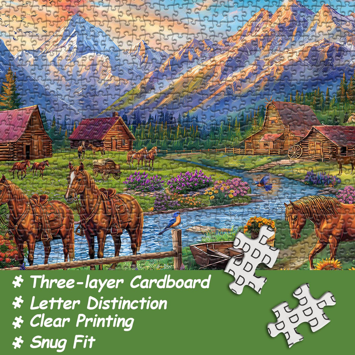 Horse Puzzles for Adults 1000 Piece, Nature Landscape Puzzles Flower Mountain Scenery, Challenging Jigsaw Puzzles with Animals Scenic PICKFORU