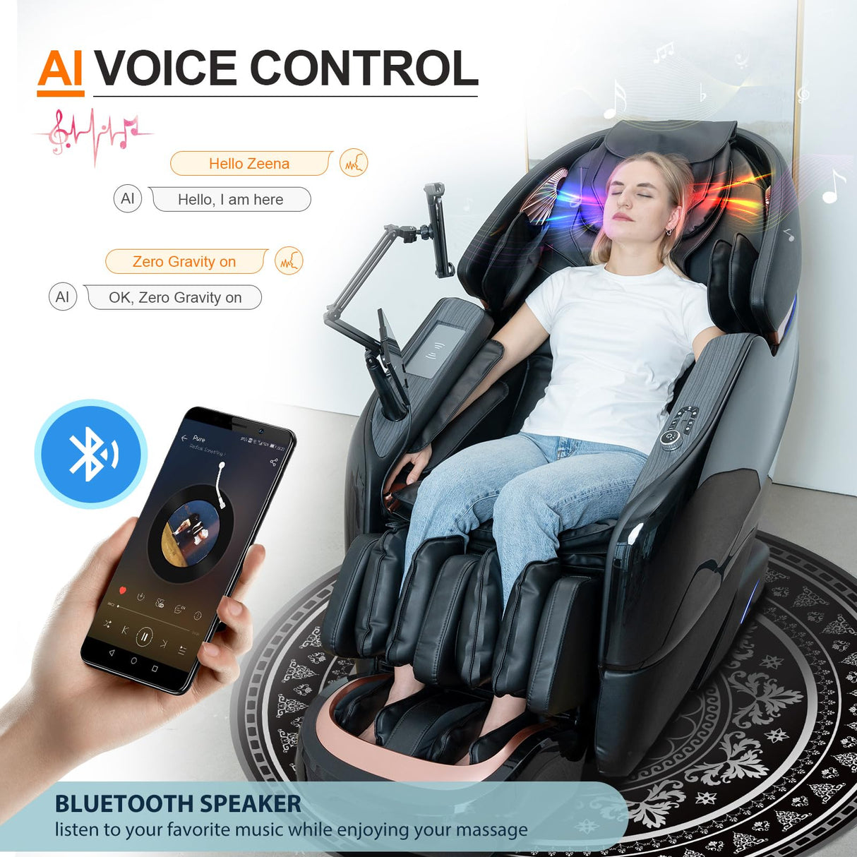 KTENTITO Massage Chair Full Body, 2025 Zero Gravity SL-Track Shiatsu Massage Chairs Recliner with AI Voice, LED Backlight Remote Control, Waist & Calf Heating, Phone Joystick and Holder, G6 Black KTENTITO