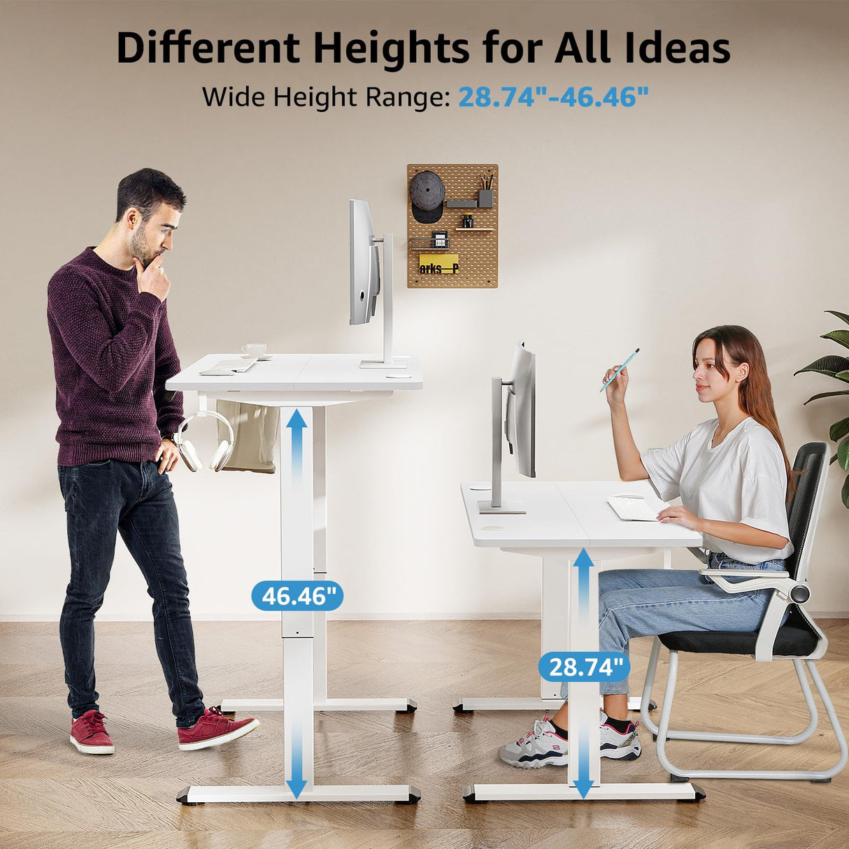 MOUNTUP Electric Height Adjustable Standing Desk, 48 x 24 Inches Sit Stand Desk with Memory Controller, Ergonomic Stand Up Desk for Home Office with Splice Board, White MOUNTUP