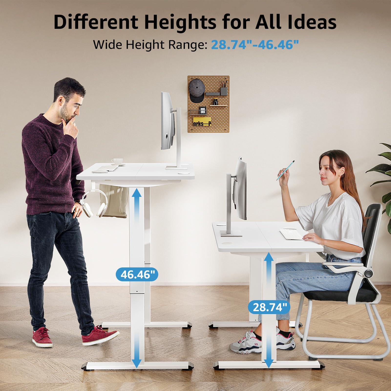 MOUNTUP Electric Height Adjustable Standing Desk, 48 x 24 Inches Sit Stand Desk with Memory Controller, Ergonomic Stand Up Desk for Home Office with Splice Board, White - WoodArtSupply