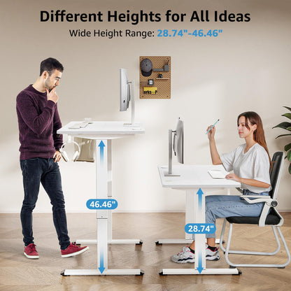 MOUNTUP Electric Height Adjustable Standing Desk, 48 x 24 Inches Sit Stand Desk with Memory Controller, Ergonomic Stand Up Desk for Home Office with Splice Board, White - WoodArtSupply