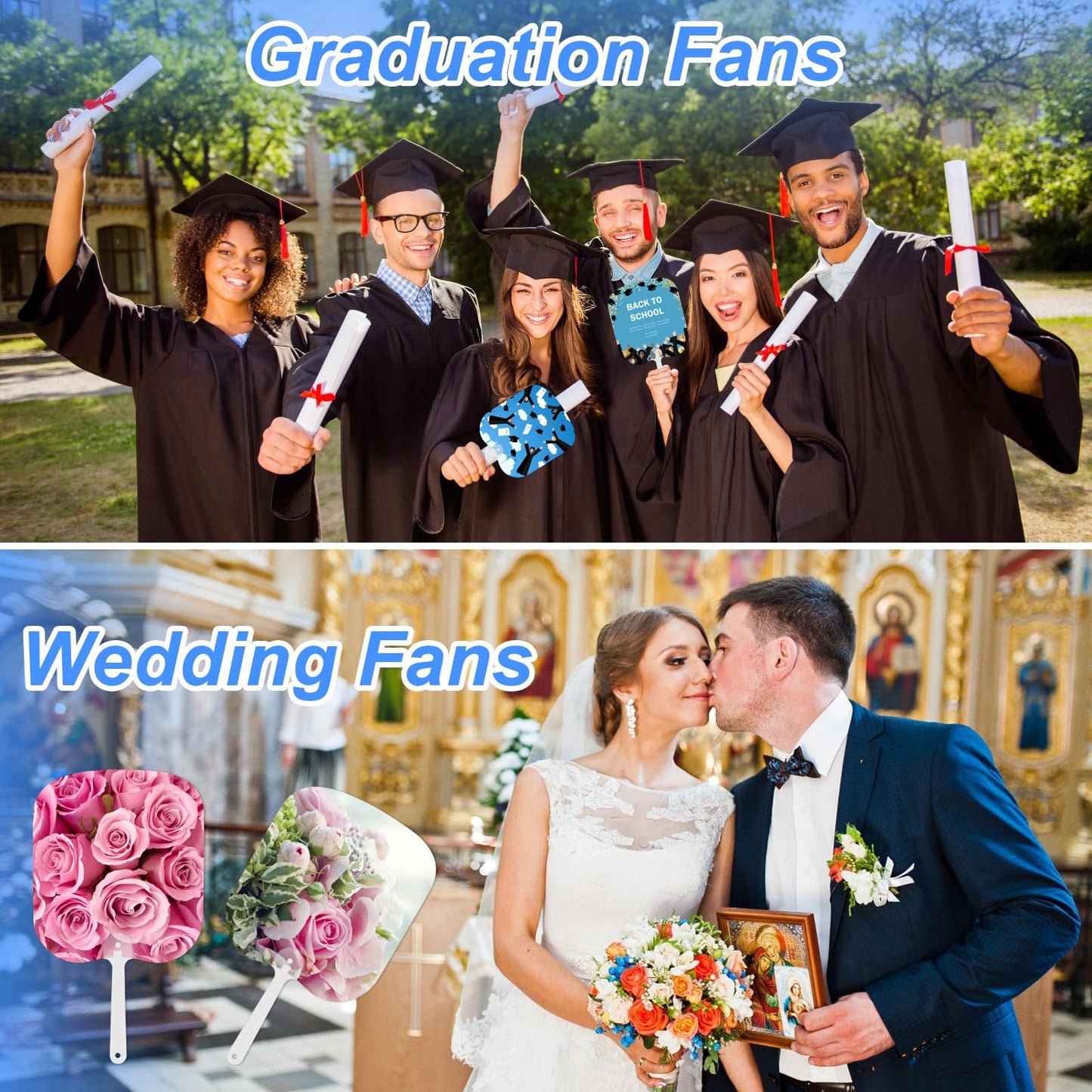 24 Pcs Sublimation Fans Blank, Church Fans Handheld Set, Double-Sided Sublimation Fan, Graduation Decorations, DIY Hand Fans for Church Parties and Wedding Fans for Guests