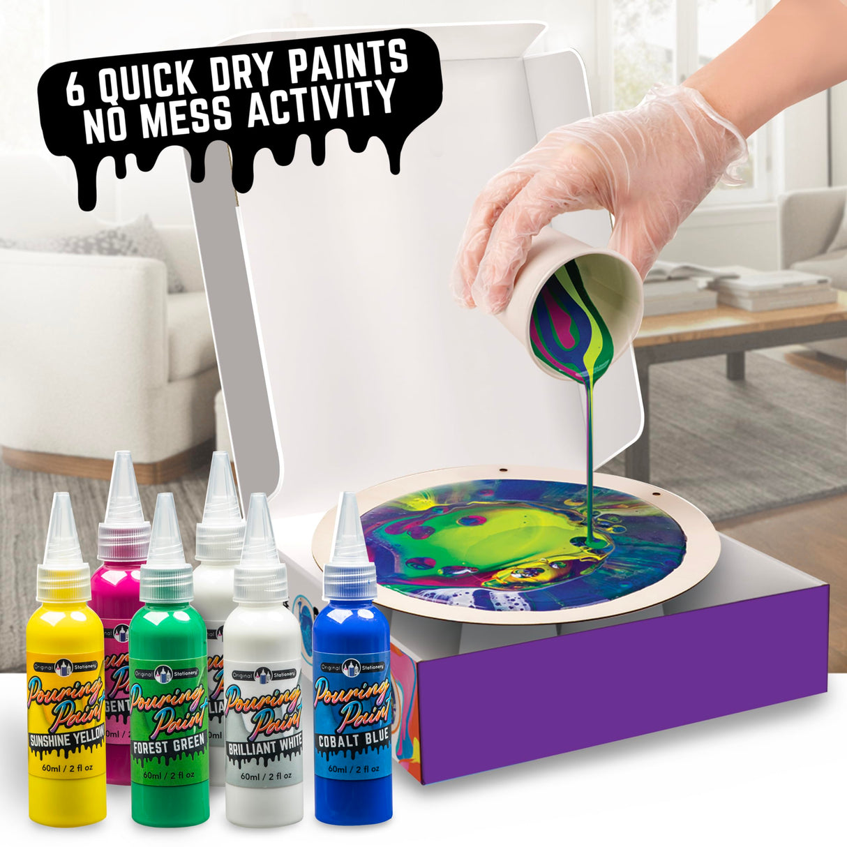 Original Stationery Color Craze Paint Pour Studio with Art Boards, Gold Sheets & Supplies – Fun Studio Set for Kids Ages 8 Original Stationery