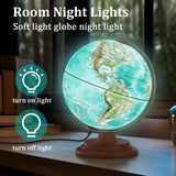 JOWHOL Illuminated Globe of the World with Wooden Stand, 8'' World Globe for Kids & Adults' Learning Built-in LED Night Light, Home Office Classroom Decor Geography Gifts(Elegant Turquoise) JOWHOL